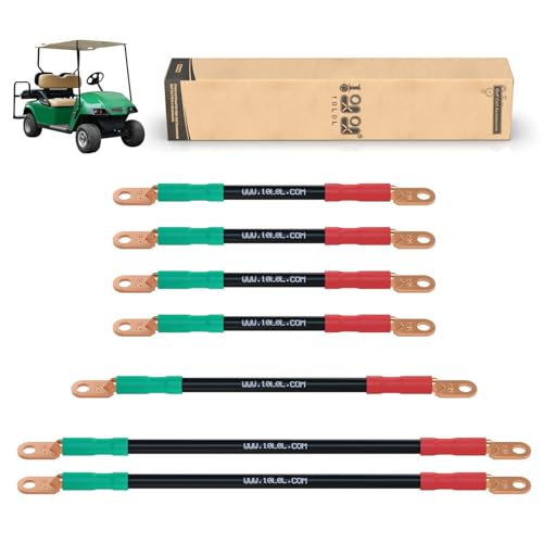 10L0L Golf Cart Battery Cables 4 Gauge Pure Copper for EZGO TXT 36V & 48V (1994-Up) Heavy Duty Golf Cart Wiring Kit with Tinned Copper Lugs Enhanced Conductivity & Durability - 7 PCS AC/DC Wire Kits