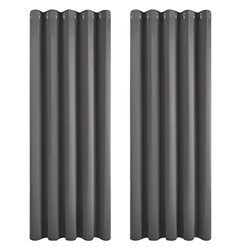 Deconovo Blackout Curtains Bedroom Super Soft Thermal Insulated Curtains Blackout Eyelet Blackout Curtains for Living Room 66 x 84 Inch Dark Grey 2 Panels
