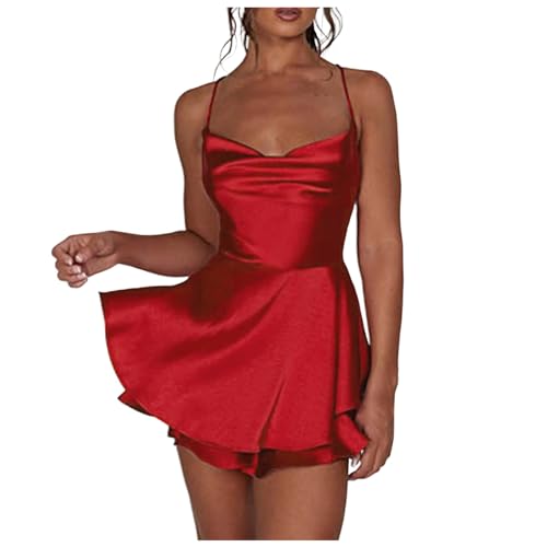 Mono mini vestido de satén con volantes para noches de verano
