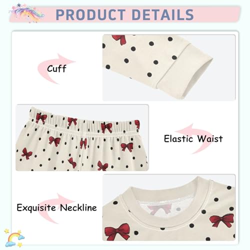 Cartoon Pajamas Set Cute Bow Polka Dot Pattern Long Sleeve PJs Cotton Jammies Sleepwear Top and Pants Multicolor4
