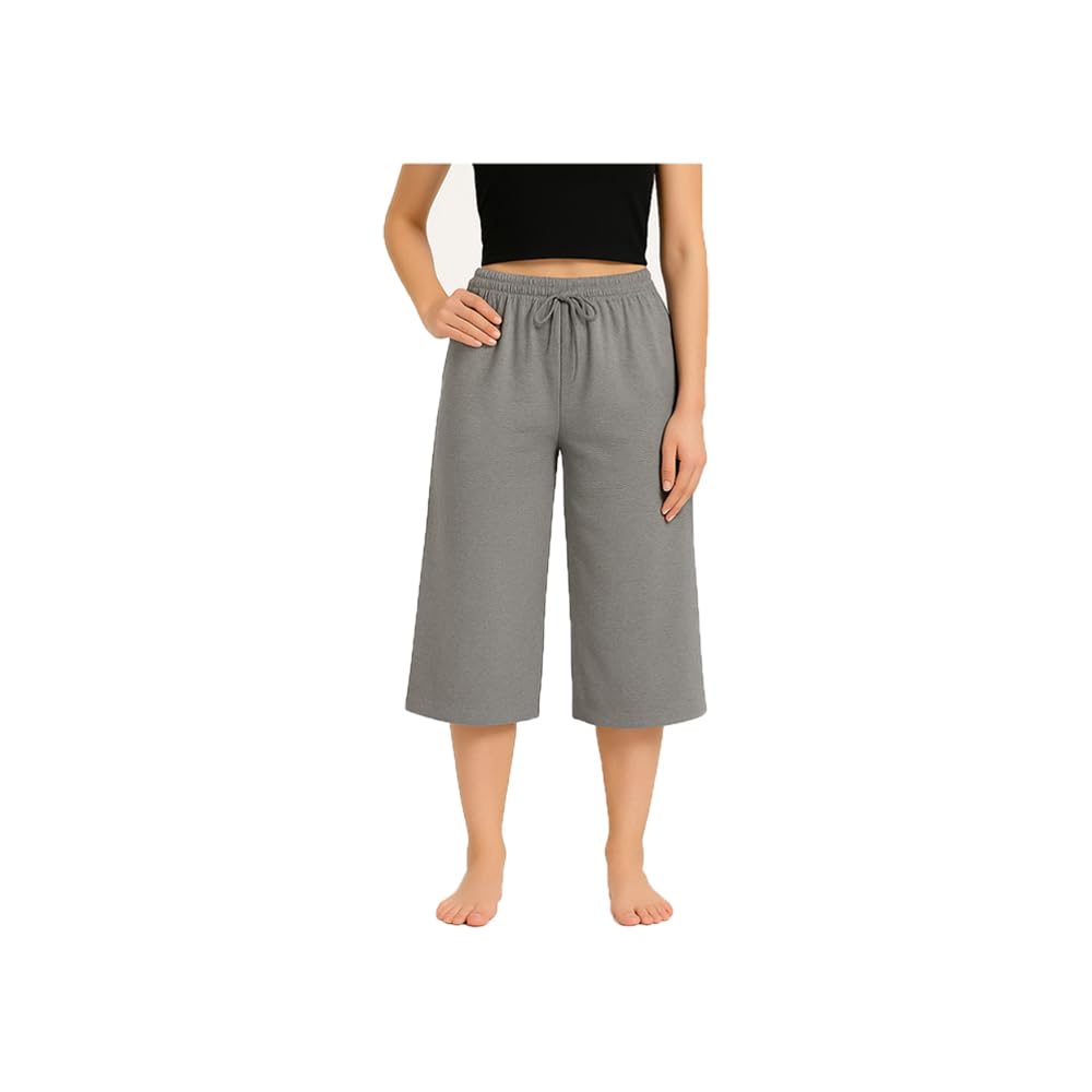 Womens Cotton Plain Loosefit Capri Grey Single Pack-image-23