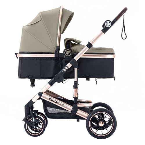 Daliya® NEOMOVE 2in1 Kombi-Kinderwagen | Buggy | klappbare Babywanne und Sportsitz | Große Räder | Rückenlehne stufenlos | Leichter Alu-Rahmen | Großer Einkaufskorb (Gold-Beige)