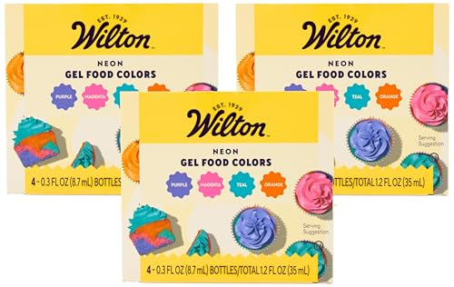 Wilton Neon Gel Food Color Set, Magenta, Orange, Teal And Purple (Pack Of 3)