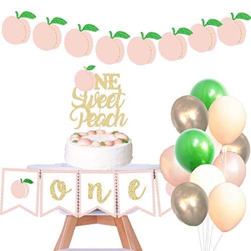 HEETON Peach One Highchair Banner and Cake Topper Peach First Birthday Sweet as a Peach Banner Balloons Party Decorations Supplies Baby Boy Girl