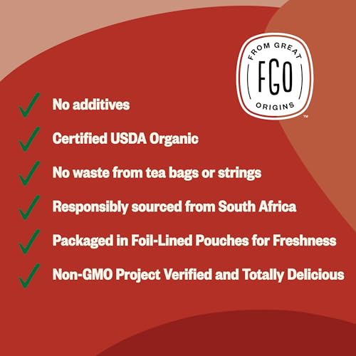 Image of FGO Organic Rooibos Tea, 16 Ounce Loose Leaf Bulk Resealable Bag, Caffeine Free, Packaging May Vary (Pack of 1)