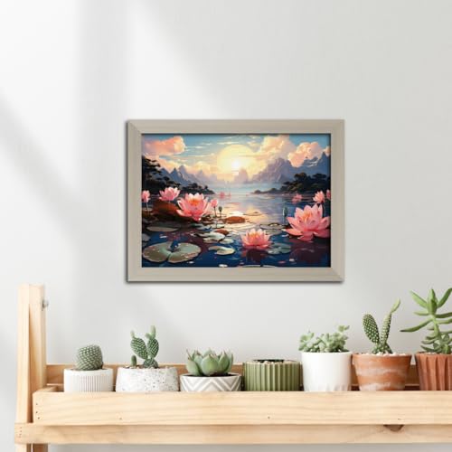 Image of TenorArts Red Lotus Photo Frame Vastu Positivity Aesthetic Wall Painting Lucky Art Framed with White Wooden Texture for Living rooms Office Bedroom - Wall Paintings /Hangings (12inches x 9inches)