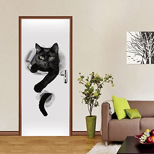 stikers murals salon 90x200cm(35.43 inches * 78.74 inches)Chats animaux Porte murale 3D papier peint amovible auto-adhésif autocollant porte Art Stickers muraux bricolage bureau décor à la maison affi
