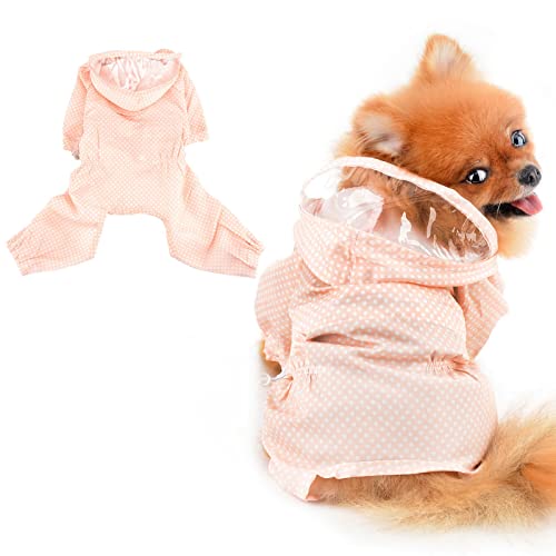 PAIDEFUL Small Dog Raincoat Polka Dot Four-Leg Rain Jacket Waterproof Puppy Clothes Lightweight Adjustable Drawstring Stylish Cats Costume, Pink, S