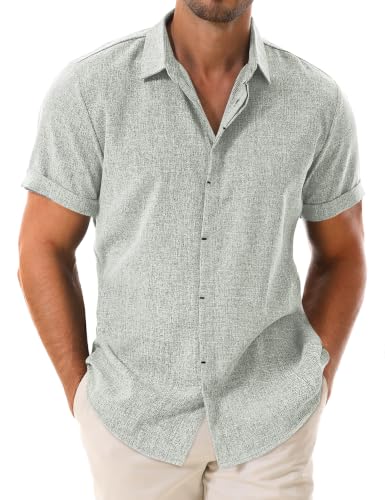 Drazivon Men's Linen Short Sleeve Button Down Casual Beach Shirts Green 2XL - image 1