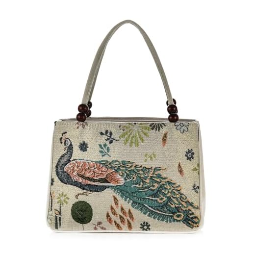 WNV Bolsa feminina retrô bordada, boho, vintage, feita à mão, dupla face, animal, étnica, Hobo, bolsa de ombro, Peacork, Small