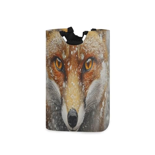 Jihqo Laundry Hamper Basket Forest Fox Portrait Collapsible Nursery Storage Bin Waterproof Clothing Baskets for Home Bedroom Bathroom Washing Room