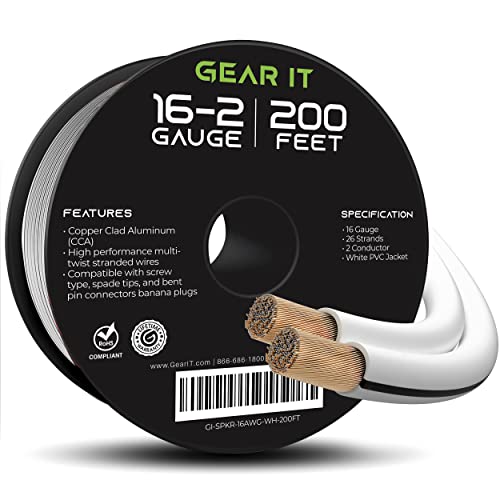 16Awg Speaker Wire, Gearit Pro Series 16 Gauge Speaker Wire Cable (200 Feet / 60.96 Meters) Great Use For Home Theater Speakers And Car Speakers, White #TOP7