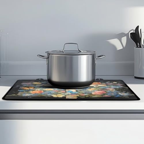 Image of Poceacles Stove Top Cover for Electric Stove, Heat Resistant Oil Resistant Stovetop Protector Cover Cooktop Cover Mat Kitchen Decor, 29 x 21 Inch, Cross Butterfly Flower