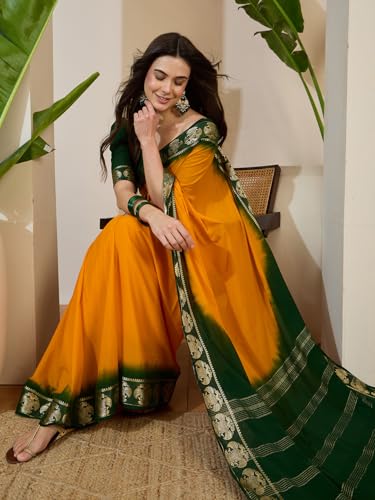 Image of AKHILAM Women's Mysore Silk Kanjivaram Pure Soft Ombre Print Saree With Unstitched Blouse Piece (73ALEKHA7301 NV Parent)