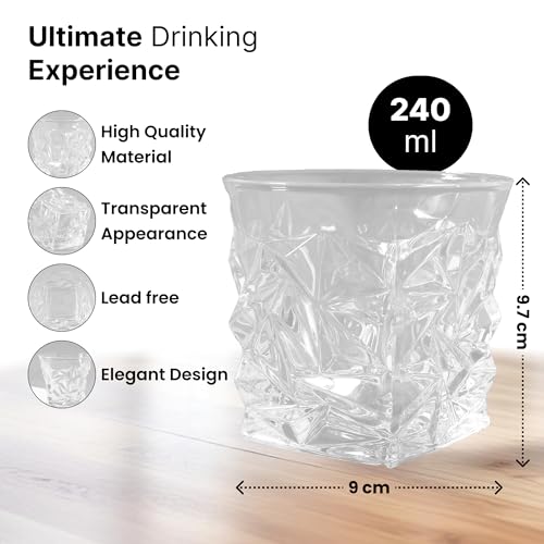 Image of UMAI Whiskey Glasses Set of 2 (270ml Each) | Diwlai Gift | Lead Free Neat Whiskey Glass | Heavy Bottom Drinking Glass | Crystal Glass Diwali Gift | Glass for Drinks | Cocktail Glasses