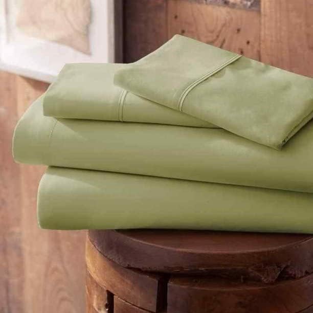 Image of Bed Sheet Double Size Cotton - Pure Egyptian Cotton Double Size BedSheet with Pillow Cover - Solid Sage 600 Thread Count - Stain Resistant, Skin Friendly, Organic Cotton