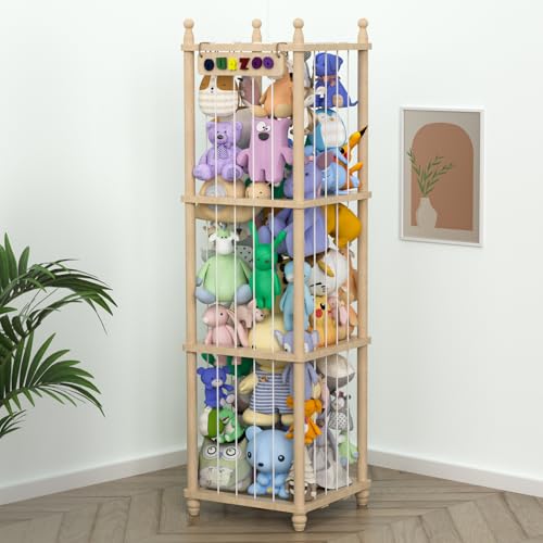 Eniffbaa Stuffed Animal Storage, Wood Stuffed Animal Zoo Storage,3D Zoo Plaque Toy Organizer, Extra Large Capacity Plush Toy Cage,Stuffed Animal Holder,Gift for Nursery Playroom Kidroom Decor-XL