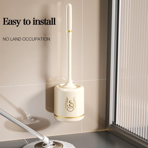 Image of Toilet Brush and Holder Set, Silicone Toilet Bowl Cleaner Brush, Bathroom Cleaner Scrubber with Sleek Design, Sturdy, and Durable Bristles（Golden）