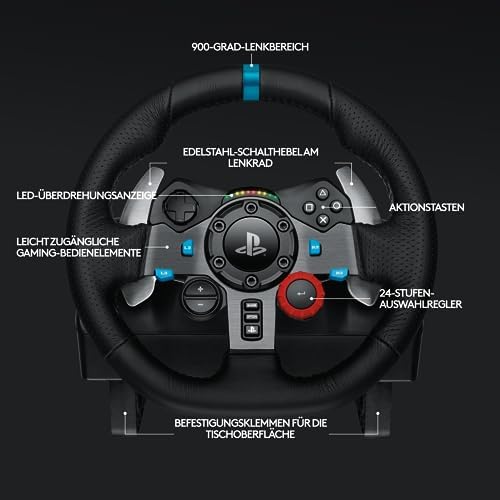 6. Bild von Logitech G29 Driving Force Gaming Rennlenkrad, Zweimotorig Force Feedback, 900° Lenkbereich, Leder-Lenkrad, Verstellbare Edelstahl Bodenpedale - Konsole für PS4/PS3/PC/Mac - Schwarz
