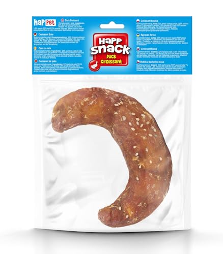 HAPPET Hundegröße - Croissant mit Ente 12 cm - 1 Stück - natürlicher Zahnbeißring aus Entenfleisch und Rindleder, gesunder Snack zur Unterstützung der Zahnhygiene