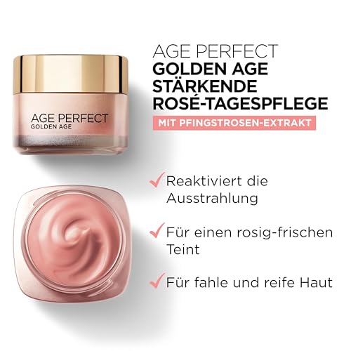 L’Oréal Paris Gesichtspflege Set, Age Perfect Golden Age, Anti-Aging Tagespflege und Nachtpflege, Festigung und Glanz, Für reife und fahle Haut, Mit Pfingstrosen-Extrakt, 2 x 50 ml