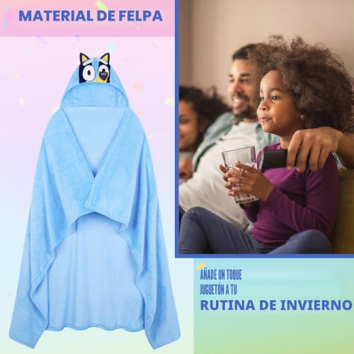 Miniatura 5 de Bluey Manta Con Capucha Para Niños, Poncho Polar Infantil Suave Y Calentito, Batamanta Para Sofa O Cama, Regalos Niños