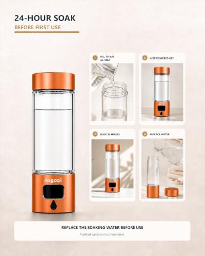 Image of Hydrogen Water Bottle Generator, 8000 PPB, Glass & Aluminum(Orange)