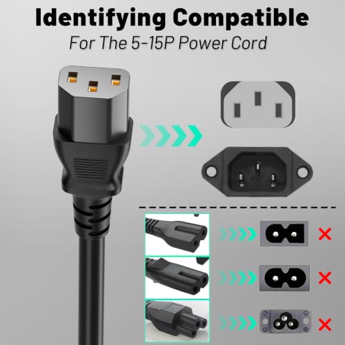 Image of 3 Prong AC Power Cord Cable 15ft 2 Pack 10 Amps 125 Volts 18AWG, NEMA 5-15P to C13, Black PC Power Cable for TV, Computer, Monitor, Printer, PlayStation, HP, Dell, Lenovo, Apple, Asus-ETL Listed