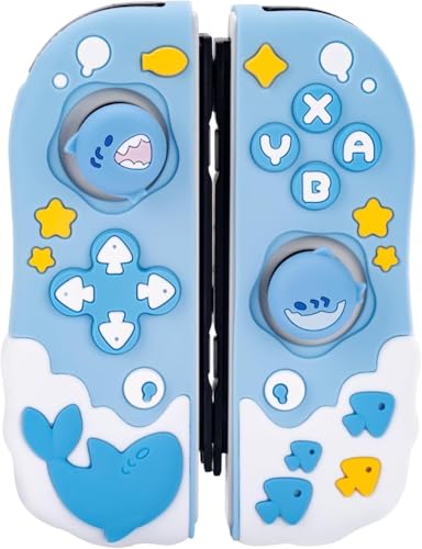 Switchjoy conカバー OLEDjoy conカバー シリコン製 switchコントローラーカバー joy con保護カバー ジョイコン保護ケース ソフト 耐衝撃 簡単装着 滑り止め サメ君