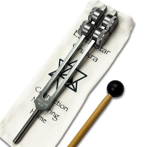 Earth Star 68.05 Hz Weighted Tuning Fork (9th) Carry Bag and Striker - Sound Healing and Biofield Harmonization - Sound Therapy Tools, Sound Healing Instruments - Gray
