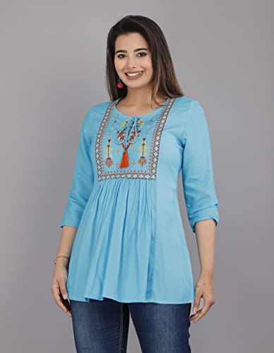 Image of Ganga febtex Women's Rayon Embroidered Short Kurti /Tops