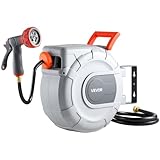 VEVOR Retractable Garden Hose Reel, 1/2 in x 50 ft, Wall Mounted Hose Reel with 9-Function Sprayer Nozzle and 180° Swivel Bracket, Any Length Lock, Automatic Slow Rewind System, for Garden Watering