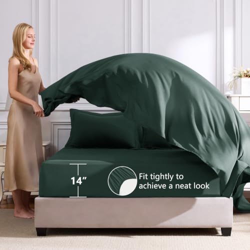 Image of CozyLux Queen Comforter Set Forest Green - Bed in a Bag Queen Size 7 Pieces, Luxury Soft Bed Set for All Seasons, Bedding Set with Down Alternative Comforter, Sheets, Pillowcases & Shams
