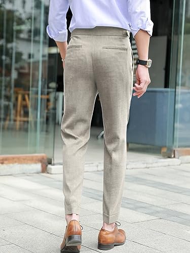 OYOANGLE Men's Buckled Detail Zipper Fly Botton Front Business Suit Pants Work Office Trousers Whit Pockets2