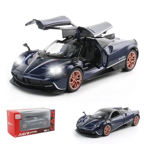 Image of 1 /32 Pagani Huarya Roadster Exclusive Alloy Metal Pull Back Die-Cast Toy Car with Openable Doors & Light Music Collectible Sound Light Toy for Kids Best Birthday Gift (Blue)
