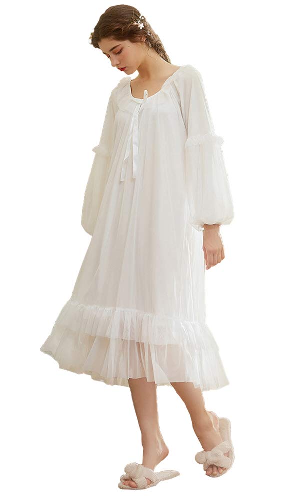 Victorian Princess Style Cotton Nightgown for Women Vintage Palace Sleepwear
