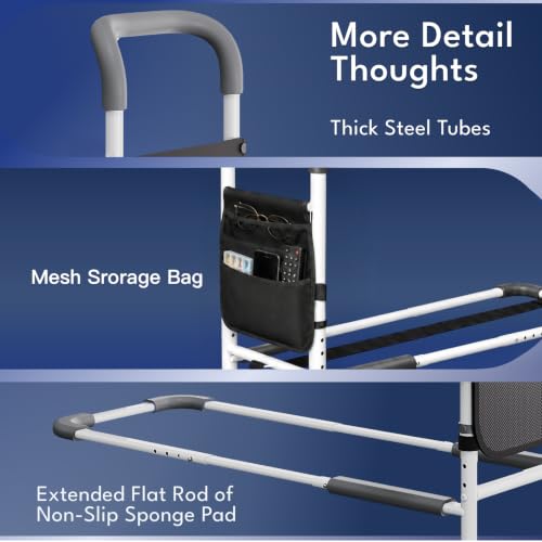 Image of HOMEAL Bed Rails for Elderly Adults Safety - Adjustable Bed Assist Rails for Seniors, Adult Bed Guard Rail with Non-Slip Ergonomic Handle,Storage Pocket & Fixing Strap, 350 Tested (Black, Long)