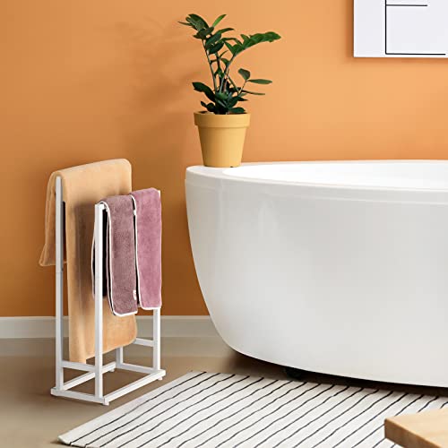 Free-Standing-Towel-Racks-for-Bathroom-2-Tier-Hand-Towel-Drying-Rack-Metal-Blanket-Towel-Holder-Stand-for-Bedroom-Indoor-Outdoor-Pool-Small-Blanket-Rack-Matte-White