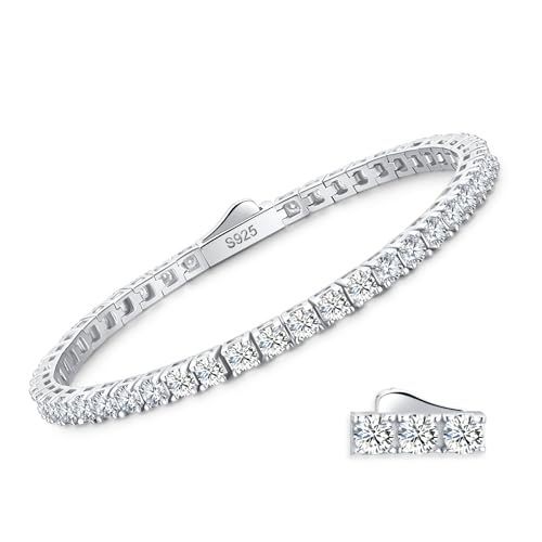 Moissanite Tennis Bracelet for Women Men - 925 Sterling Silver 14k Yellow/White Gold Plated Diamond Classic Chain Bracelets Jewelry Luxury Dainty Gifts Anniversary Wedding to Womens Mens Mom Wife Her