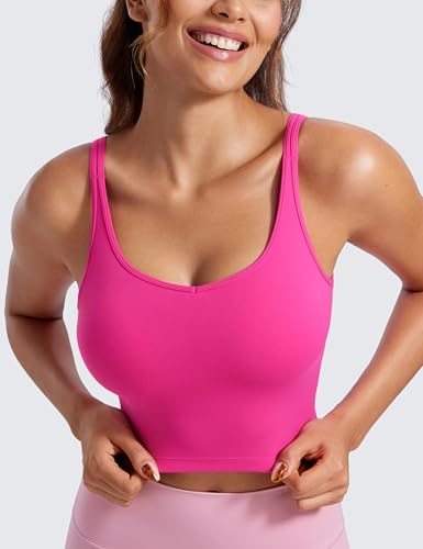 Image of CRZ YOGA Butterluxe-Light Womens V Neck Longline Sports Bra - Spaghetti Straps Workout Crop Top Padded Yoga Cami