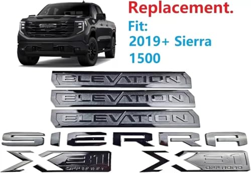 Image of 6Pc Elevation Sierra Bed X31 Emblem Door Tailgate 3DBadge Nameplate Replacement for 2019-2023 Gen Sierra 1500 (Gloss Black)