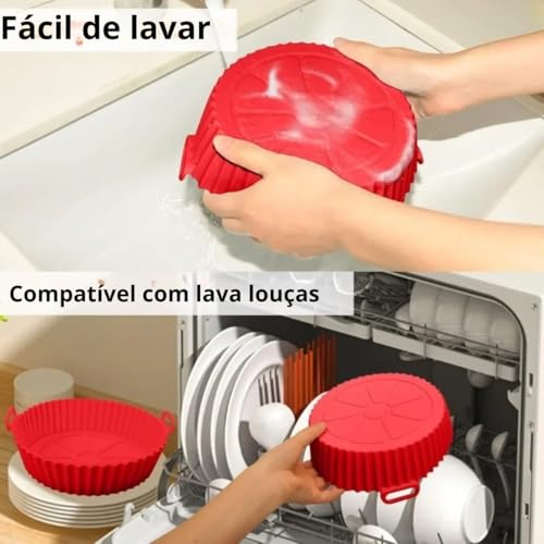 Kit 2 Formas de Silicone para Air Fryer, Resistente ao Calor, Antiaderente, com Alça, Reutilizável, Segura para Alimentos, Compatível com Forno e Microondas, Lavável na Lava-Louças