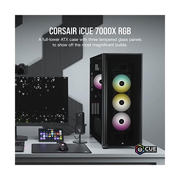 Corsair iCUE 7000X RGB Full-Tower ATX PC Case (Three Tempered Glass Panels, Four Included 140mm RGB Fans, Easy Cable Management, Smart RGB and Fan Speed Control, Spacious Interior) Black - Image 3