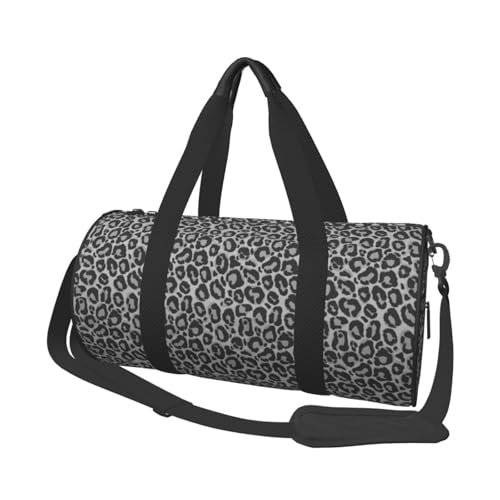Gbuzozie Leopard Print Grey Background Gym Duffle Bag Foldable Gray Lightweight Carry On Weekender Travel Duffel Bags Sport Bags For Fitness Yoga Beach Swim Men Women