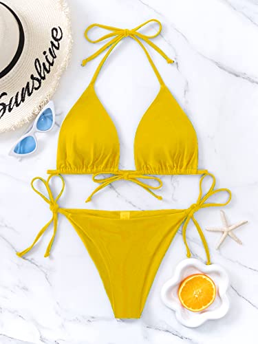 Image of Bikinis Swimsuit Set for Women Swimwear Triangle Bathing Suit Tie String Thong