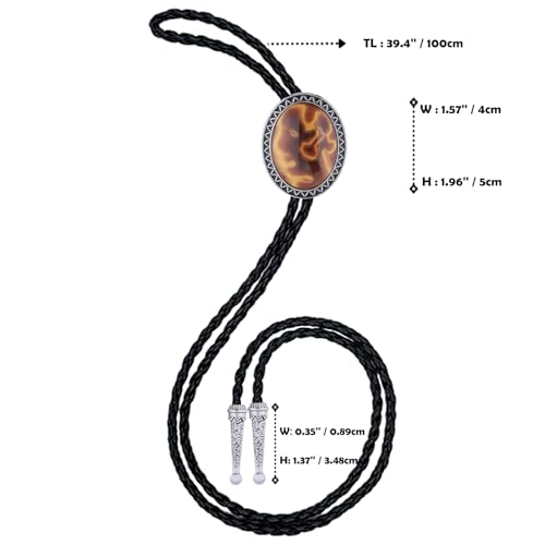 Image of Vintage Western Cowboy Rodeo Black Agate Bolo Tie for Men Women | Premium braided leather, adjustable sliding clasp, anti-tarnish alloy pendant, versatile western bolo tie