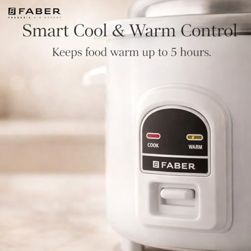 Image of Faber 1.8L Rice Cooker|700watts|2 Stainless Steel Pot|Cool&Warm Mode|Floral White Finish| 2yrs Warranty on Product & 5yrs on Heating Element|Cool Touch Handle|LED Indicators|FRC Sydney 1.8 SS2