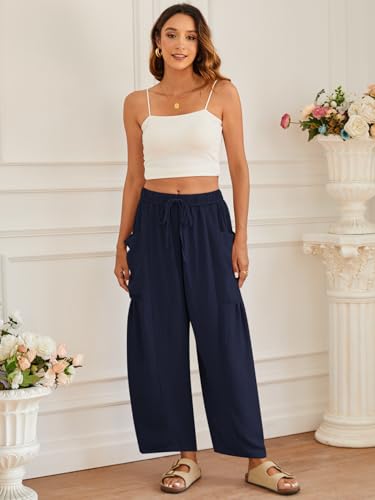 YKR Wide Leg Pants Woman Casual Loose Lightweigt Beach Palazzo Harem Pants Flowy Pants 2025 Navyblue S3