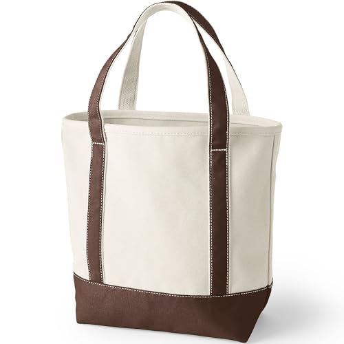 Image of Lands' End Natural Open Top Canvas Tote Natural /brown Root Medium Regular Handle