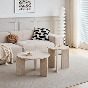 JZGORC 2er Set Couchtisch, Wohnzimmertisch in Gelber Travertin-Imitation, Dreibeiniges Design, Moderner Wohnzimmer-Beistelltisch im Minimalistischen Stil, Geeignet für Wohnzimmer und Schlafzimmer